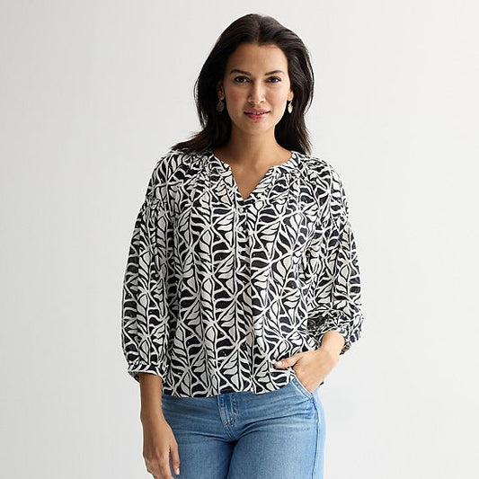  Women's Sonoma Goods For Life® Smocked Quarter Sleeve Henley Top