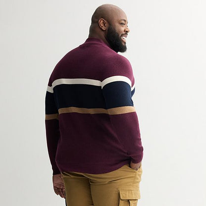  Big & Tall Sonoma Goods For Life® Chest Stripe Quarter-Zip Sweater