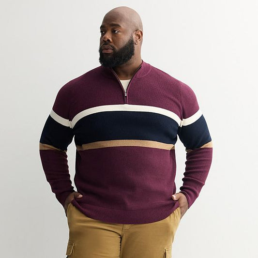  Big & Tall Sonoma Goods For Life® Chest Stripe Quarter-Zip Sweater
