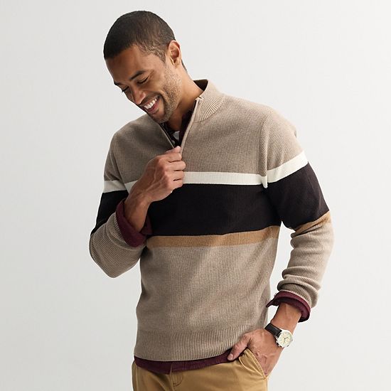  Men's Sonoma Goods For Life® Chest Stripe Quarter-Zip Sweater