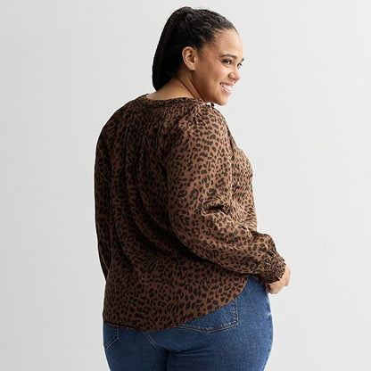 Plus Size Sonoma Goods For Life® Smocked Wrist Henley Top