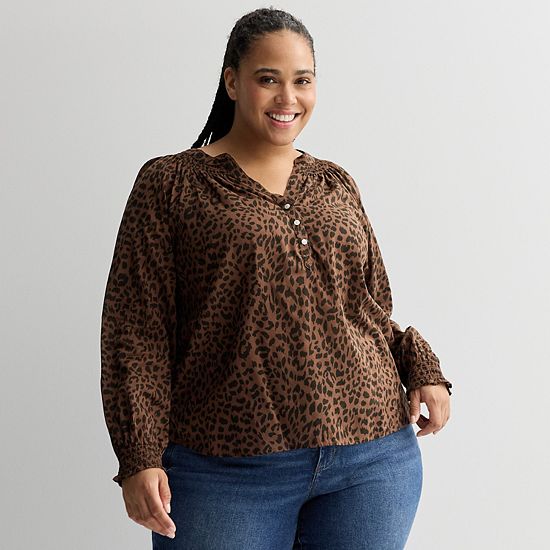  Plus Size Sonoma Goods For Life® Smocked Wrist Henley Top