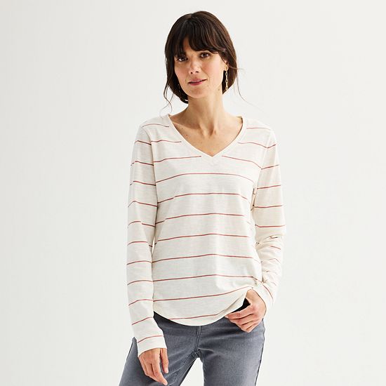  Women's Sonoma Goods For Life® Everyday Long Sleeve V-Neck Striped T-Shirt
