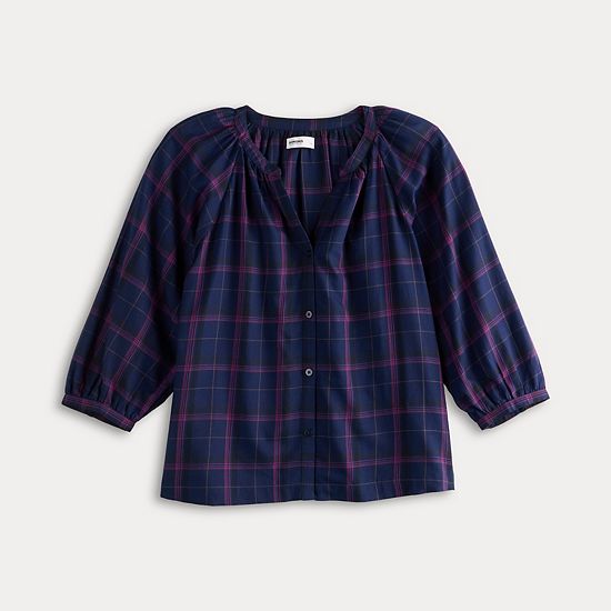  Women's Sonoma Goods For Life® Plaid Button-Through Peasant Top