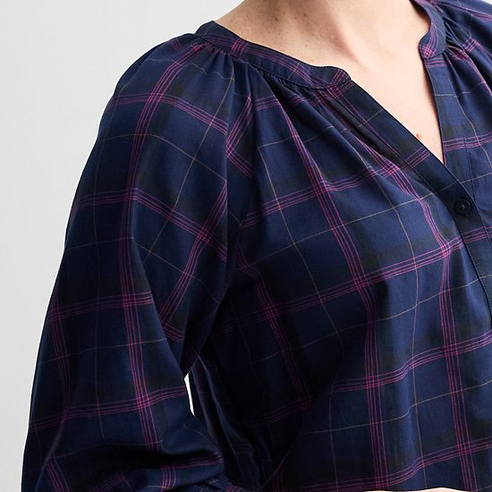  Petite Sonoma Goods For Life® Plaid Button-Through Peasant Top