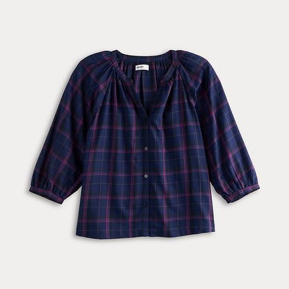  Petite Sonoma Goods For Life® Plaid Button-Through Peasant Top