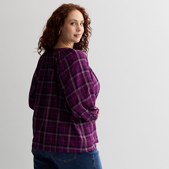  Plus Size Sonoma Goods For Life® Plaid Button-Up Peasant Blouse