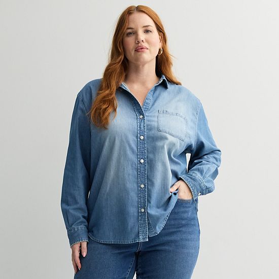  Plus Size Sonoma Goods For Life® Denim Button-Down Shirt
