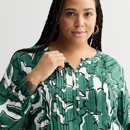  Plus Size Sonoma Goods For Life® Long Sleeve Pintuck Dress