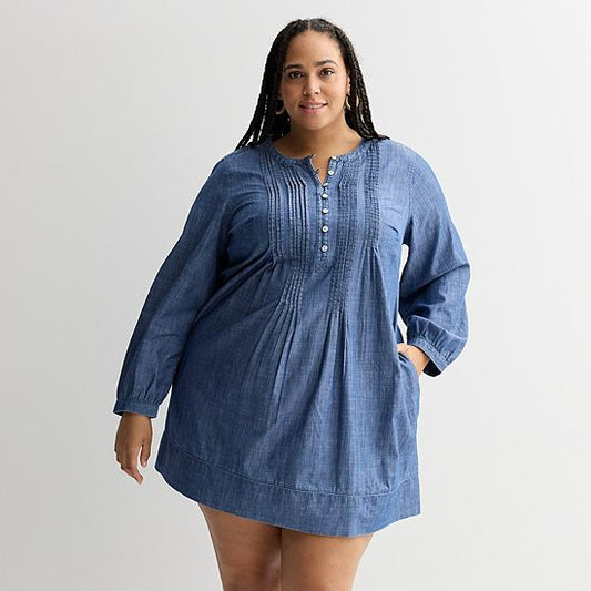  Plus Size Sonoma Goods For Life® Long Sleeve Pintuck Dress