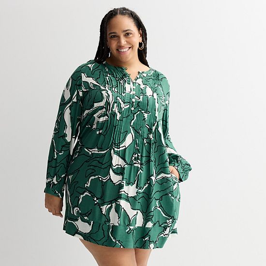  Plus Size Sonoma Goods For Life® Long Sleeve Pintuck Dress