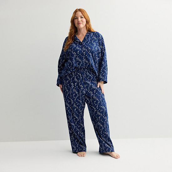  Plus Size Sonoma Goods For Life® 2-pc. Flannel Notch Pajama Top & Pajama Pants Set