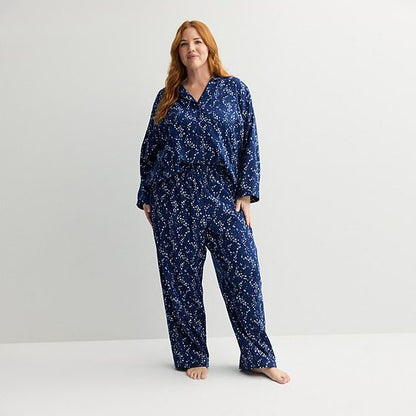  Plus Size Sonoma Goods For Life® 2-pc. Flannel Notch Pajama Top & Pajama Pants Set