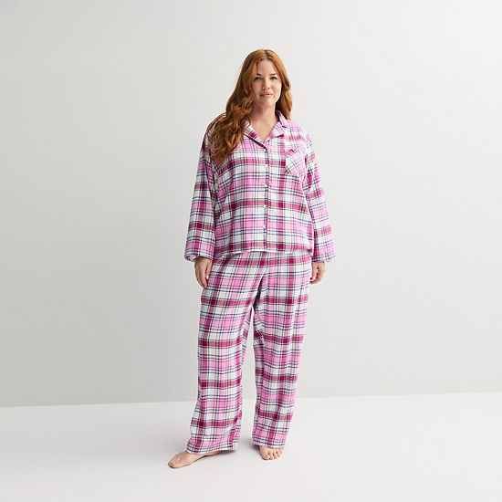  Plus Size Sonoma Goods For Life® 2-pc. Flannel Notch Pajama Top & Pajama Pants Set