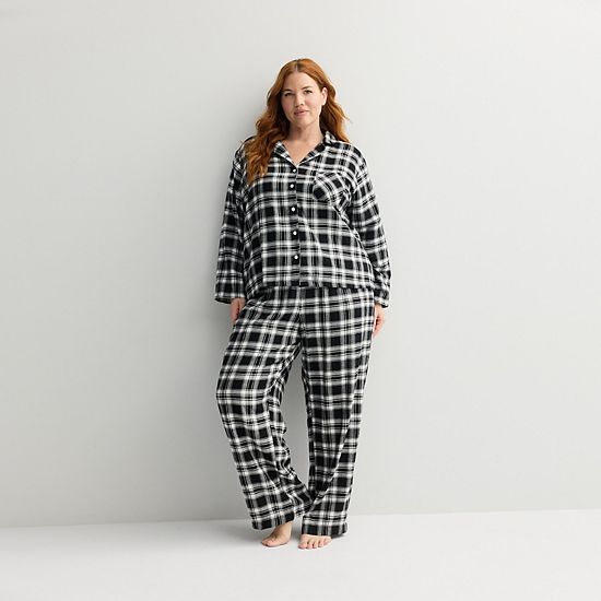  Plus Size Sonoma Goods For Life® 2-pc. Flannel Notch Pajama Top & Pajama Pants Set