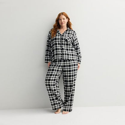  Plus Size Sonoma Goods For Life® 2-pc. Flannel Notch Pajama Top & Pajama Pants Set