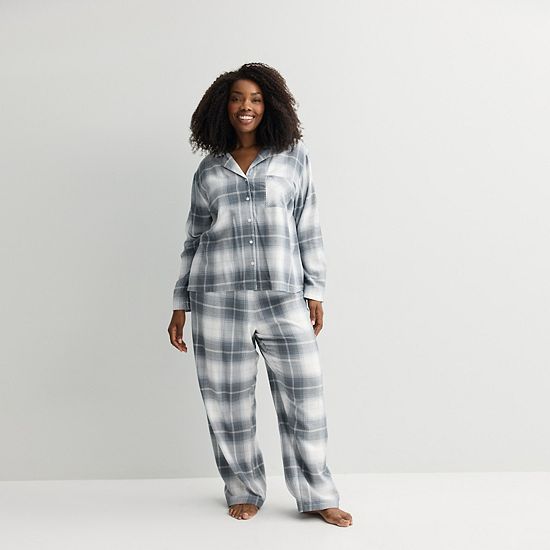  Plus Size Sonoma Goods For Life® 2-pc. Flannel Notch Pajama Top & Pajama Pants Set