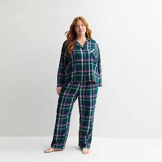  Plus Size Sonoma Goods For Life® 2-pc. Flannel Notch Pajama Top & Pajama Pants Set