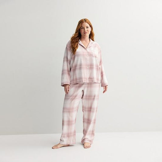  Plus Size Sonoma Goods For Life® 2-pc. Flannel Notch Pajama Top & Pajama Pants Set