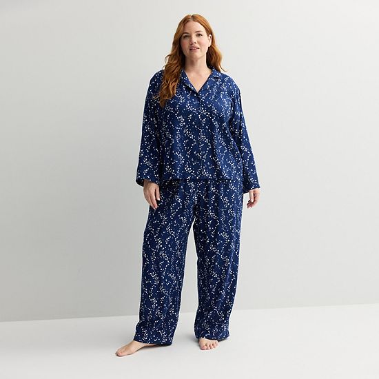  Plus Size Sonoma Goods For Life® 2-pc. Flannel Notch Pajama Top & Pajama Pants Set