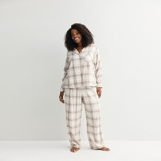  Plus Size Sonoma Goods For Life® 2-pc. Flannel Notch Pajama Top & Pajama Pants Set