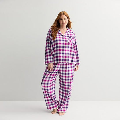  Plus Size Sonoma Goods For Life® 2-pc. Flannel Notch Pajama Top & Pajama Pants Set
