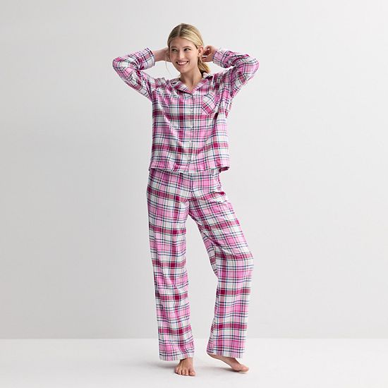  Women's Sonoma Goods For Life® 2-pc. Flannel Notch Pajama Top & Pajama Bottoms Set