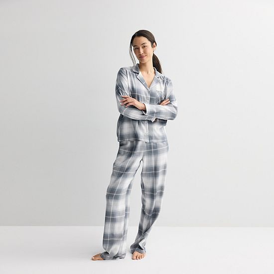  Women's Sonoma Goods For Life® 2-pc. Flannel Notch Pajama Top & Pajama Bottoms Set