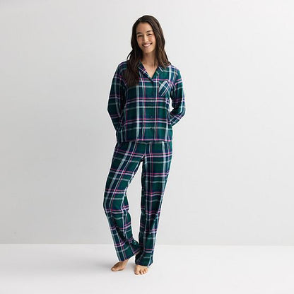  Women's Sonoma Goods For Life® 2-pc. Flannel Notch Pajama Top & Pajama Bottoms Set