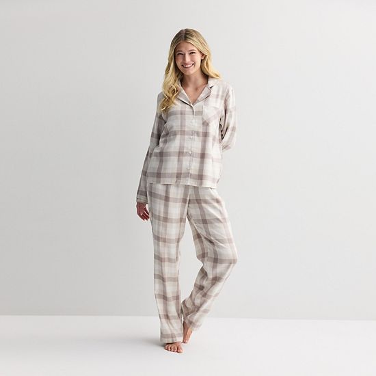  Women's Sonoma Goods For Life® 2-pc. Flannel Notch Pajama Top & Pajama Bottoms Set
