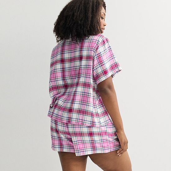  Plus Size Sonoma Goods For Life® 2-pc. Flannel Notch Pajama Top & Pajama Shorts Set