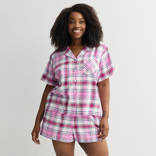  Plus Size Sonoma Goods For Life® 2-pc. Flannel Notch Pajama Top & Pajama Shorts Set