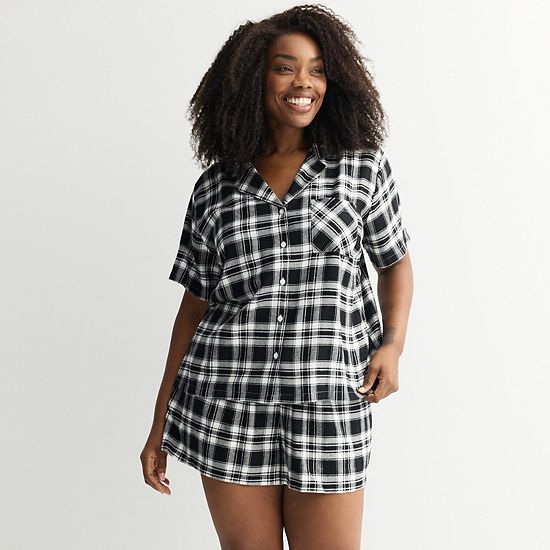  Plus Size Sonoma Goods For Life® 2-pc. Flannel Notch Pajama Top & Pajama Shorts Set