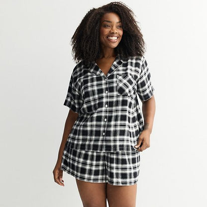  Plus Size Sonoma Goods For Life® 2-pc. Flannel Notch Pajama Top & Pajama Shorts Set