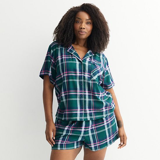  Plus Size Sonoma Goods For Life® 2-pc. Flannel Notch Pajama Top & Pajama Shorts Set
