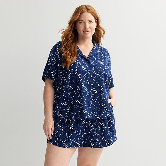  Plus Size Sonoma Goods For Life® 2-pc. Flannel Notch Pajama Top & Pajama Shorts Set
