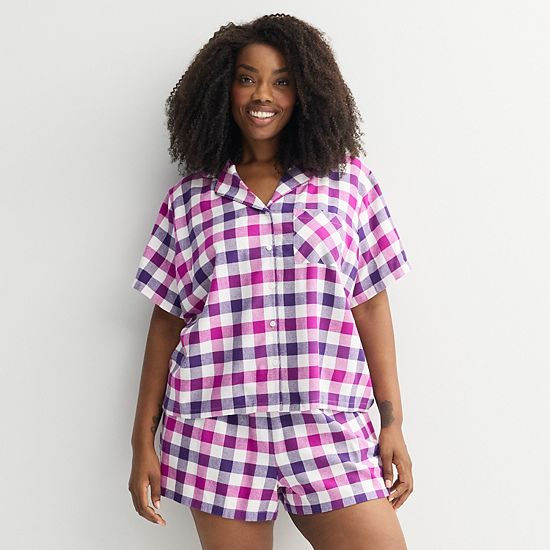 Plus Size Sonoma Goods For Life® 2-pc. Flannel Notch Pajama Top & Pajama Shorts Set
