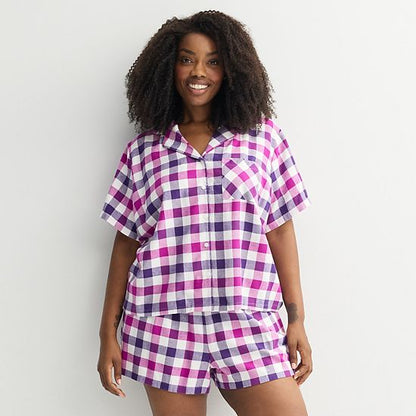  Plus Size Sonoma Goods For Life® 2-pc. Flannel Notch Pajama Top & Pajama Shorts Set