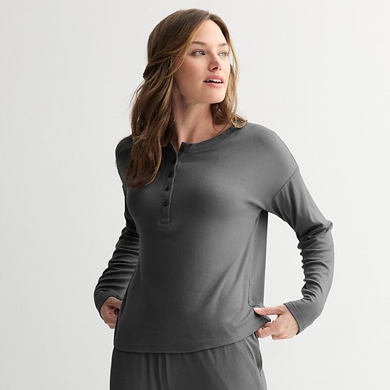  Women's Sonoma Goods For Life® Ribbed Long Sleeve Pajama Top