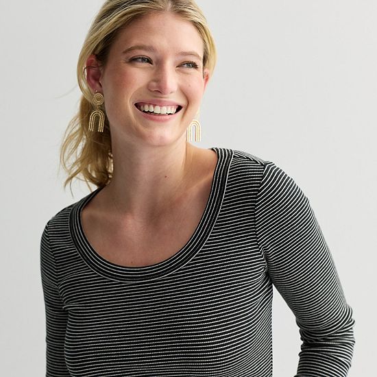  Women's Sonoma Goods For Life® Rib Long Sleeve Scoop Neck Tee
