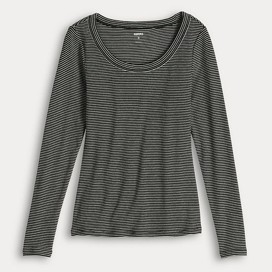  Women's Sonoma Goods For Life® Rib Long Sleeve Scoop Neck Tee