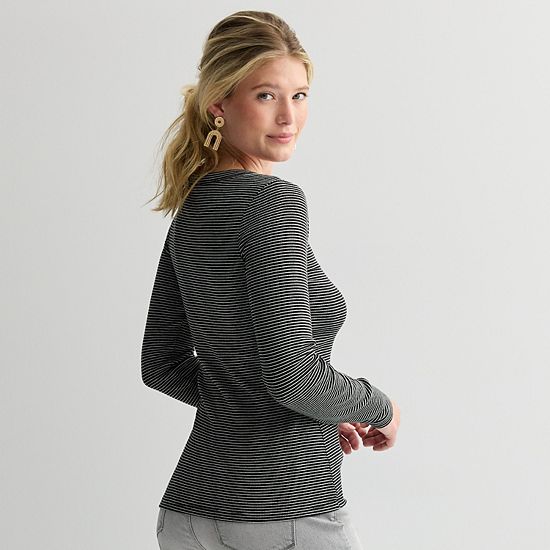  Women's Sonoma Goods For Life® Rib Long Sleeve Scoop Neck Tee