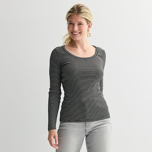 Women's Sonoma Goods For Life® Rib Long Sleeve Scoop Neck Tee