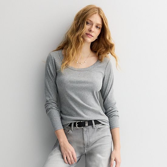  Women's Sonoma Goods For Life® Rib Long Sleeve Scoop Neck Tee