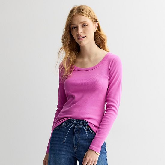  Women's Sonoma Goods For Life® Rib Long Sleeve Scoop Neck Tee