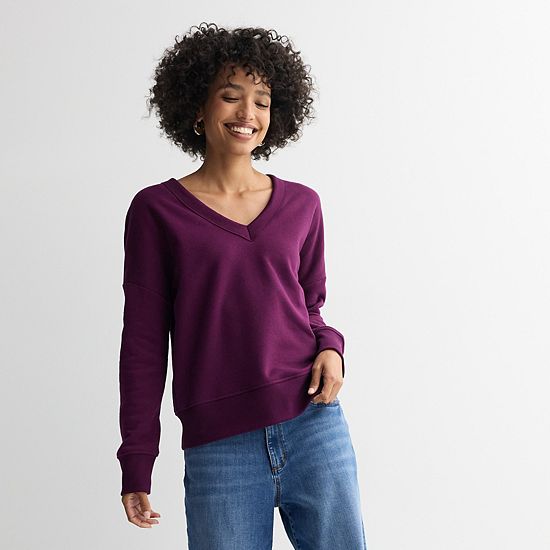  Women's Sonoma Goods For Life® Relaxed Fleece V-Neck Sweatshirt