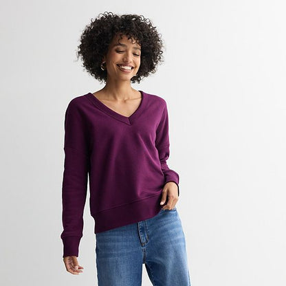  Women's Sonoma Goods For Life® Relaxed Fleece V-Neck Sweatshirt