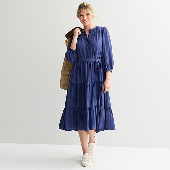  Women's Sonoma Goods For Life® Three-Quarter Sleeve Midi Dress