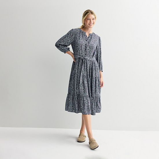  Women's Sonoma Goods For Life® Three-Quarter Sleeve Midi Dress