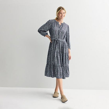  Women's Sonoma Goods For Life® Three-Quarter Sleeve Midi Dress